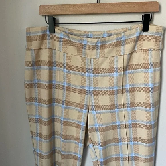 J. McLaughlin Tan and White Plaid Cropped Rylie Pants Size XL - Picture 5 of 10
